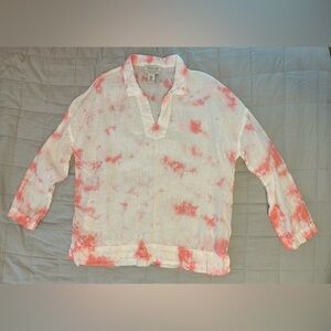 Rachel Zoe pink and white medium linen top